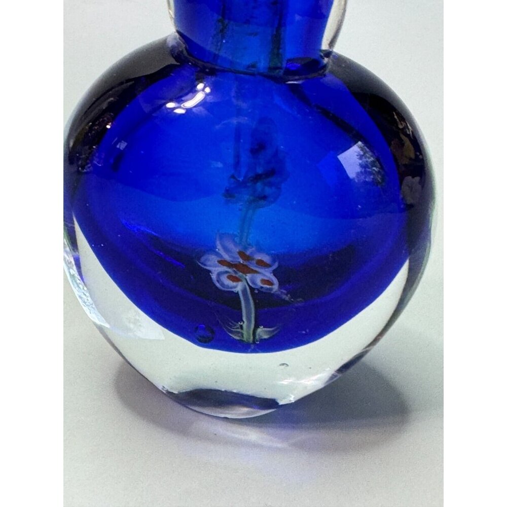Vintage Cobalt Blue Millefiori Fower Perfume Bottle Art Glass with Stopper Empty - Picture 12 of 13